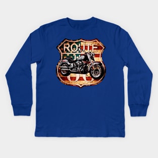 Motorcycle and Route 66 Kids Long Sleeve T-Shirt